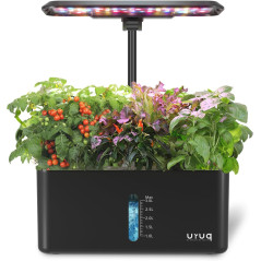 URUQ 8-Pod Hydroponic Growing System with LED Grow Light – Black