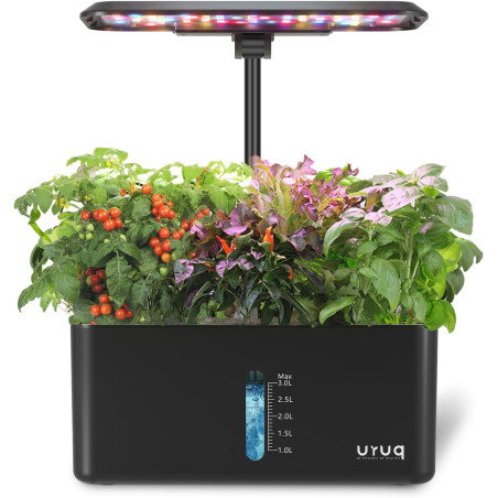 URUQ 8-Pod Hydroponic Growing System with LED Grow Light – Black