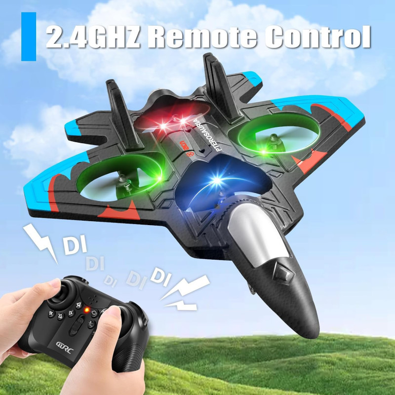 4DRC V32 RC Airplane Fighter Jet Toy with Lights & 360° Flip Stunts