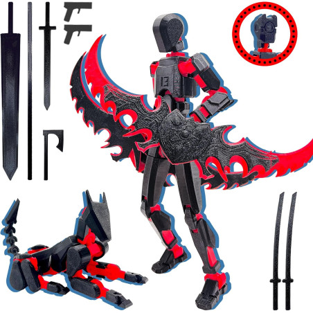 T13 Dummy Robot Titan 13 Action Figures Set - Multi-Jointed 3D Printed Black/Red Toys (Assembly Completed)