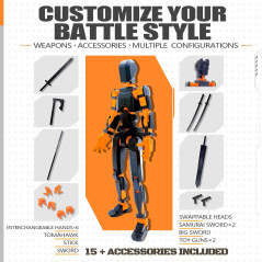 Uodofy T13 Figurines 3D Articulées Robot Titan Noir+Orange