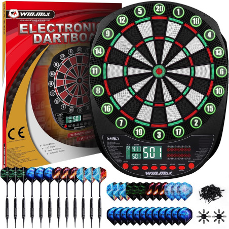 WIN.MAX Electronic Dart Board with Automatic Scoring & 12 Soft Tip Darts