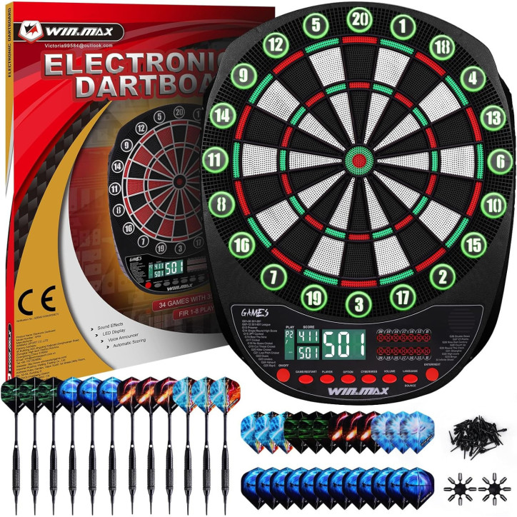 WIN.MAX Electronic Dart Board with Automatic Scoring and 12 Soft Tip Darts WIN.MAX Electronic Dart Board with Automatic Scoring and 12 Soft Tip Darts