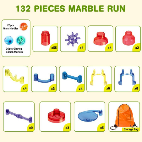 Meland Marble Run 132Pcs Marble Maze Toy - STEM Race Track for Kids 3+