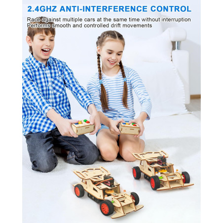 Kit STEM Poraxy pour enfants 8-13 ans - Voiture télécommandée, puzzles 3D en bois, 12 projets scientifiques