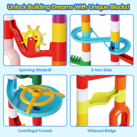 MaxTronic 110pcs Marble Run STEM Toy with 60 Marbles – Fun Learning Kit