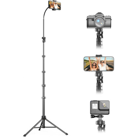 UBeesize 88’’ Flexible Phone Tripod with Gooseneck, Remote & Holder—Overhead Stand & Selfie Stick for iPhone/Android