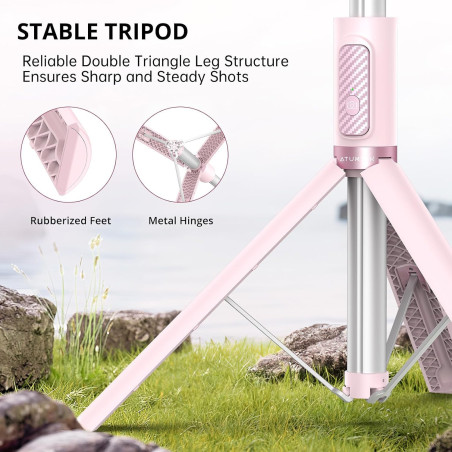 ATUMTEK 55 Pink Selfie Stick Tripod with Bluetooth Remote for Smartphones
