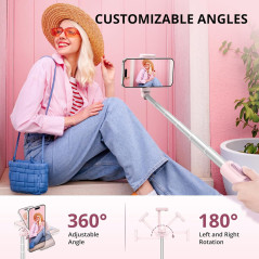 ATUMTEK 55 Pink Selfie Stick Tripod with Bluetooth Remote, Extendable Aluminum Phone Tripod for 4.7-7 Phones