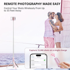ATUMTEK 55 Pink Selfie Stick Tripod with Bluetooth Remote for Smartphones