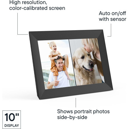Cadre Photo Numérique Aura Digital HD 10 Carver Noir - Idée Cadeau Parfaite