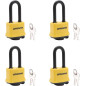 CINCINNO Lot de 4 Cadenas Acier Laminé Résistant Météo, Clés Identiques, Corps Large 1,9, Anse Longue CINCINNO Lot de 4 Cadenas Acier Laminé Résistant Météo, Clés Identiques, Corps Large 1,9, Anse Longue