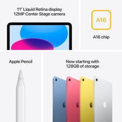 Apple iPad 11” Argent 128GB A16 Wi-Fi 6 Retina Touch ID