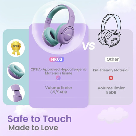 Acer Kids Headphones HK03 with Mic, 85-94dB Limiter & 3.5mm Jack