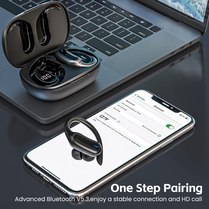 Écouteurs Sans Fil TRAUSI Bluetooth 5.4, Micro Anti-Bruit, Étanches IPX7, Charge Rapide, Confortables Noir Écouteurs Sans Fil TRAUSI Bluetooth 5.4, Micro Anti-Bruit, Étanches IPX7, Charge Rapide, Confortables Noir