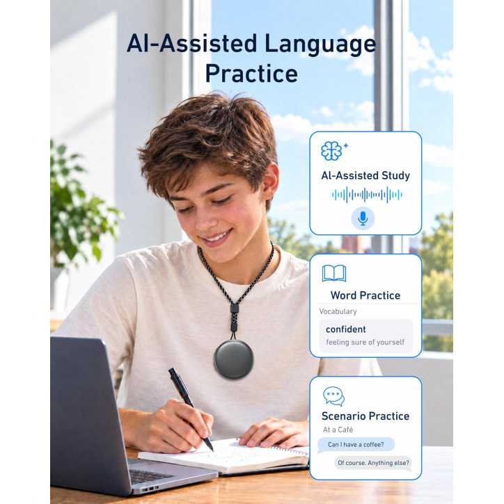 Wearable AI Language Translator Device, Real-Time Translation, Portable Gray Translator Wearable AI Language Translator Device, Real-Time Translation, Portable Gray Translator