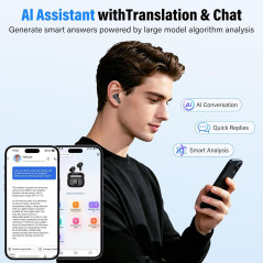 IKT AI Real-Time Translator Earbuds - 164 Languages, 50H Playtime, ANC