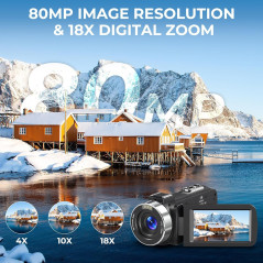 4K Ultra HD 80MP Camcorder for Vlogging & YouTube Webcam Recording
