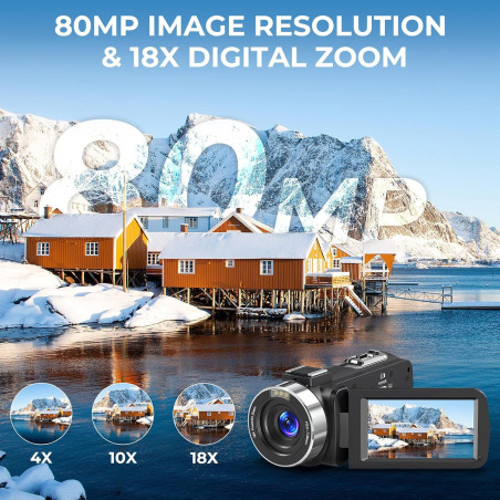 4K Ultra HD 80MP Camcorder for Vlogging & YouTube Webcam Recording