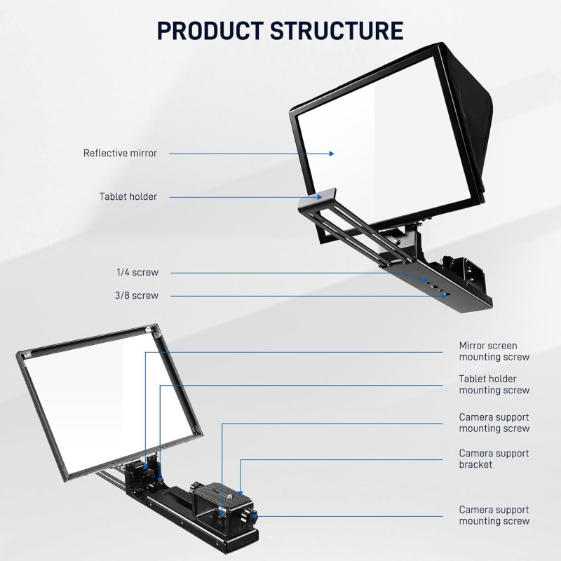 GVM Téléprompteur 12 pour iPad & DSLR avec Télécommande App