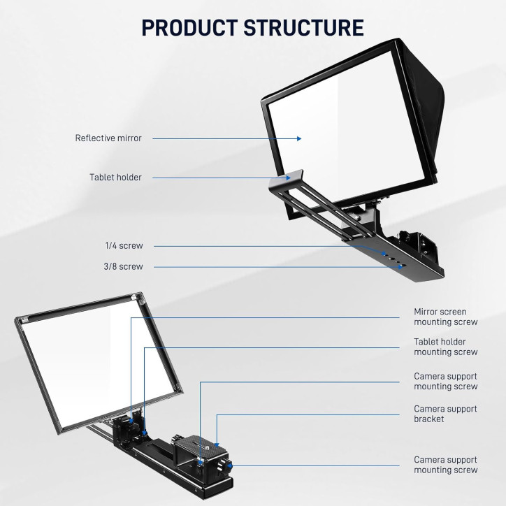 GVM 12 Collapsible Teleprompter for iPad/Tablet/Phone/DSLR with HD Display, App Remote & Carry Case GVM 12 Collapsible Teleprompter for iPad/Tablet/Phone/DSLR with HD Display, App Remote & Carry Case