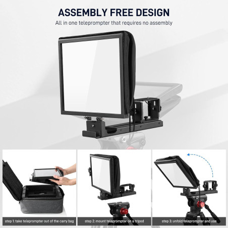 GVM Téléprompteur 12 pour iPad, Smartphone et DSLR, Kit Pliable avec Affichage HD et Télécommande APP