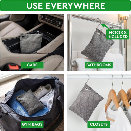 Activated Charcoal Odor Absorber Bags (10-Pack) for Car, Closet, Shoe, Basement – Natural Bamboo Deodorizer
