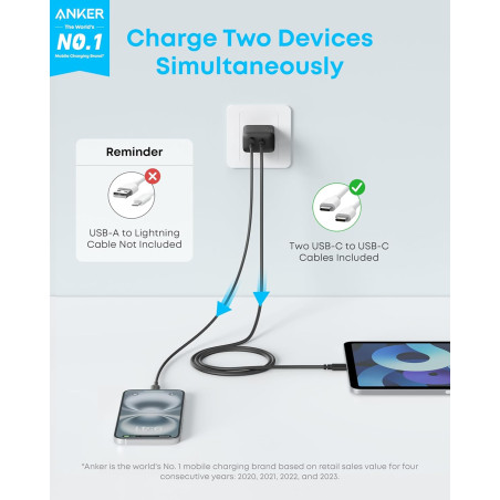 Chargeur Anker 20W USB-C, Charge Rapide, Bloc Chargeur Type C Compact