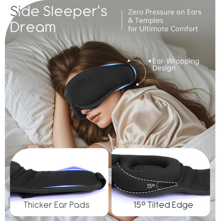 TOPOINT Bluetooth 5.4 Sleep Mask with Headphones, 3D Blackout Eye Mask, Soft Bamboo Cotton for Side Sleepers