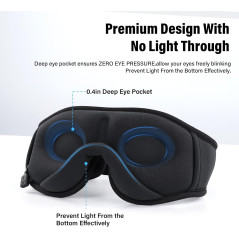 Casque de Sommeil Bluetooth avec Masque 3D, Haut-Parleurs Stéréo, Idéal Cadeau Homme/Femme Noir