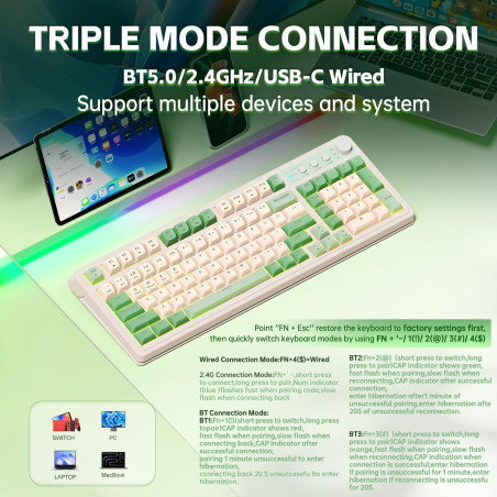 AULA S99 Wireless Gaming Keyboard – Green Creamy Design, High-Performance Computer Keyboard