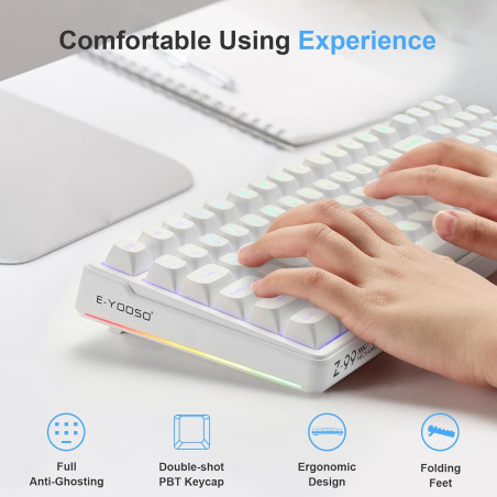 Clavier Mécanique Filaire HUO JI E-Yooso RGB Blanc avec Rétroéclairage
