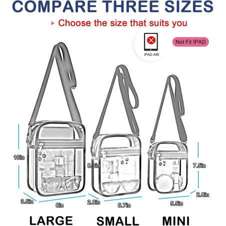 USPECLARE Sac Transparent pour Stades, Sac Bandoulière Clair Antivol pour Événements
