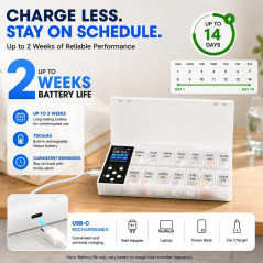 Organiseur de Pilules 14 Cases avec Alarme & Batterie Rechargeable