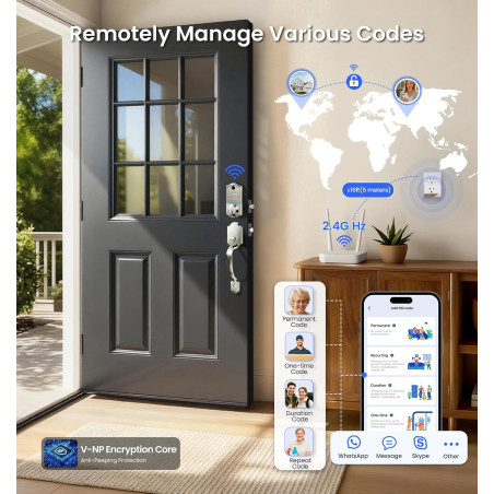 Veise VE017G-H Wi-Fi Smart Door Lock Deadbolt with Handle Set, Satin Nickel Finish