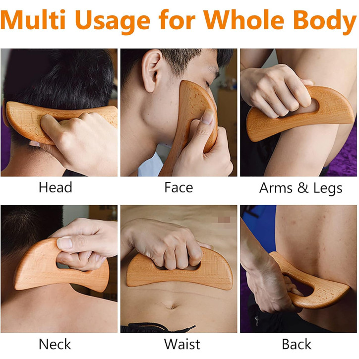 FKYzixeh Wooden Gua Sha Lymphatic Drainage Massager, Manual Body Scraper for Cellulite & Muscle Relief (Style A)