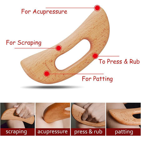 FKYzixeh Gua Sha en Bois pour Drainage Lymphatique, Anti-Cellulite et Soulagement Musculaire (Style A)