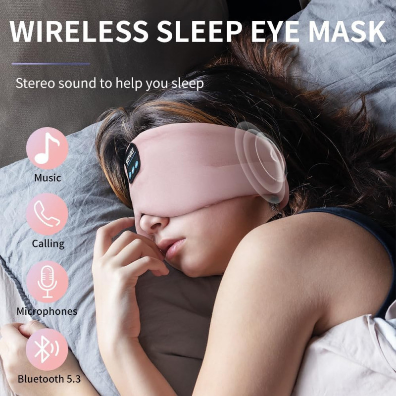 Masque Nuit Bluetooth 5.4 Rose - Casque Sans Fil Confortable