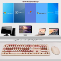Retro Wireless Keyboard & Mouse Set | Cute Typewriter Style for PC