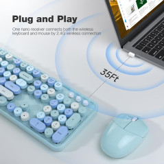 Clavier et Souris Sans Fil MOFII Retro 2.4GHz Bleu Coloré
