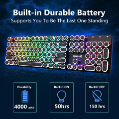 Clavier Mécanique Gaming Sans Fil Redragon Style Machine à Écrire Noir