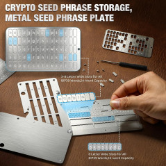 Bybkxeo S2 Metal Crypto Seed Phrase Plate, Fireproof, Corrosion Resistant, 24-Word BIP39 Storage, Compatible with Ledger/Trezor/