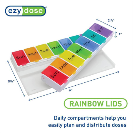 Ezy Dose Weekly 14-Day Large Rainbow Pill Organizer Medicine Planner