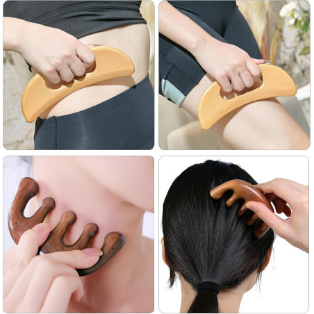 Xokocli Kit Maderothérapie 7-en-1 - Outils Massage Bois Drainage Lymphatique Anti-Cellulite Sculptant Corps