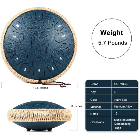 HOPWELL Drum Langue 13″ 15 Notes D Majeur + Accessoires