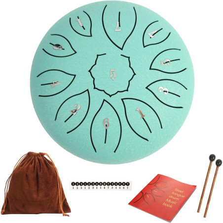 Steel Tongue Drum 6 11 Notes C Majeur 440Hz + Accessoires