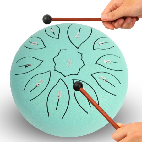 6 Steel Tongue Drum, 11 Notes C Major 440Hz - Meditation Yoga Drum with Book, Mallets & Bag (Malachite)