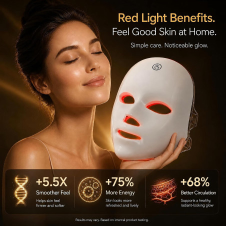 Masque de thérapie LED à lumière rouge pour le visage - soin anti-âge et régénérant