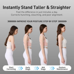 Correcteur de Posture Femme Rose, Ceinture Dos et Épaules, Taille L/2XL