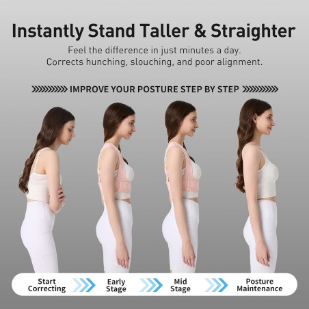 Correcteur de Posture Femme Rose, Ceinture Dos et Épaules, Taille L/2XL